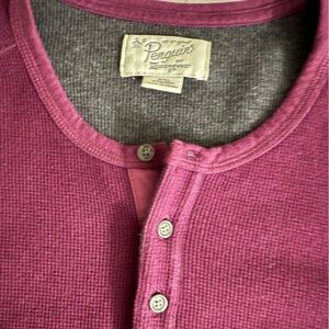Original Penguin Men’s Henley Shirt - Burgundy Maroon XXL
